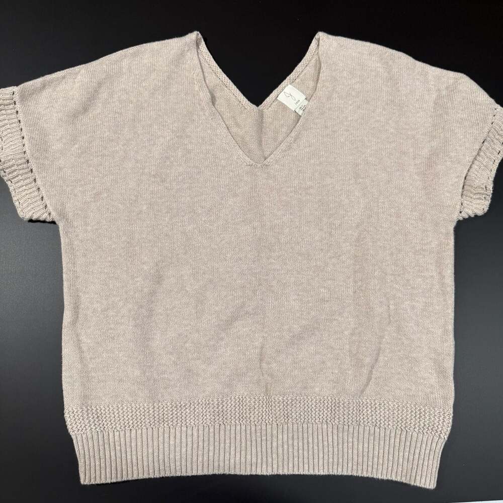 Joie Womens Beige 100% Cotton V-Neck Short Sleeve Knit Sweater Size L